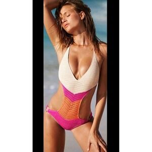 Victoria's Secret Bombshell Neon Lotus Crochet Monokini‎ One Piece Swimsuit